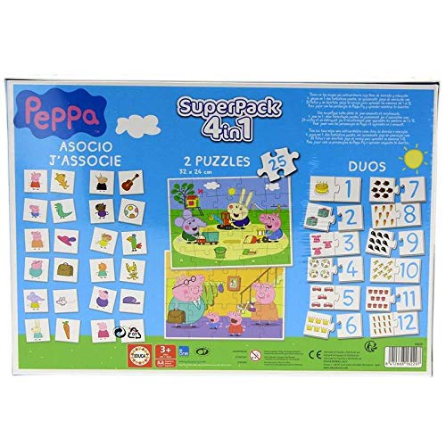 Educa- Superpack Peppa Pig Pack de Domino, Identic y 2 Puzzles, Juego de Mesa, Multicolor (16229)