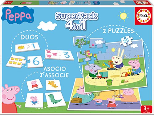 Educa- Superpack Peppa Pig Pack de Domino, Identic y 2 Puzzles, Juego de Mesa, Multicolor (16229)