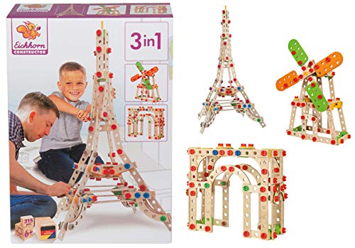 Eichhorn- Eiffelturm Constructor Torre Eiffel, 3 Modelos posibles, 315 Piezas, Madera de Haya certificada FSC, Fabricado en Alemania, Color carbón (Simba 100039091)
