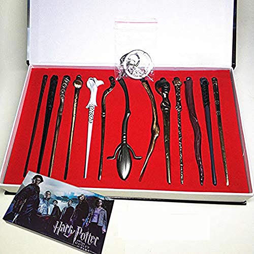 EisEyen 13 unids/Set Harry Potter Hermione Dumbledore Voldemort Varita mágica con Caja de Halloween Harri Potter Chico Hogwarts Varita mágica de Regalo