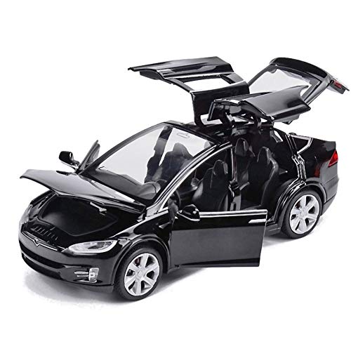EisEyen Tesla Model X 90 - Coche de juguete, escala 1:32, aleación, con sonido y luz, para niños, las puertas se abren