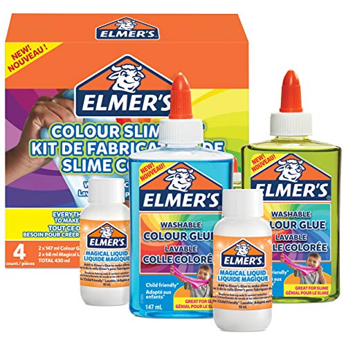 Elmer’s Kit Slime de Color Translucido, incluido pegamento de PVA, surtido de colores, con activador líquido mágico, 4 unidades