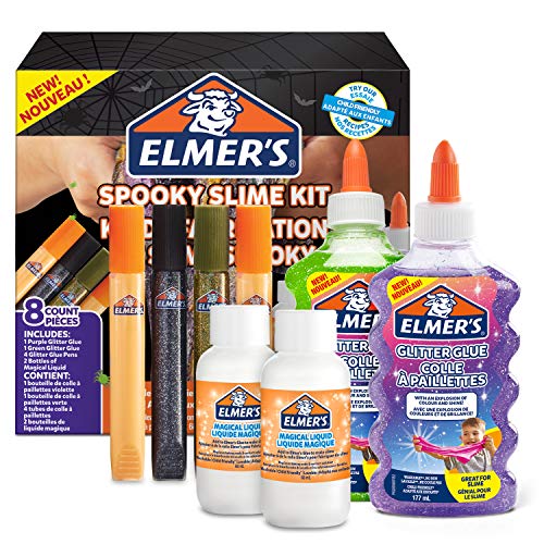 Elmer's Kit Slime Espeluznante con pegamento espeluznante, cola clara, barras con purpurina y solución activadora líquido mágico, 8 unidades