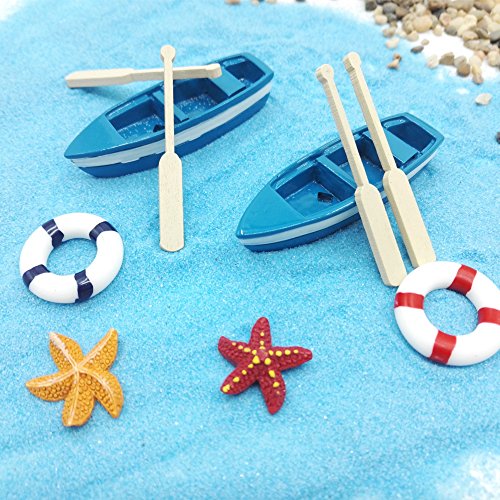 EMiEN 18 piezas playa estilo Kits Set Para DIY figura decorativa en miniatura jardín de hadas decoración para muñecas, azul arena, para las niñas, silla de playa, barco, remos
