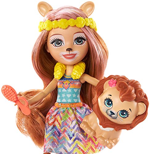 Enchantimals Lacey Lion y Salón de Belleza Muñeca con mascota, set de juego y accesorios, juguete +4 años (Mattel GTM29)