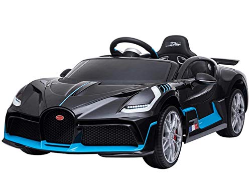 ES-TOYS Coche eléctrico niños Bugatti Divo, Asiento de Cuero, EVA, Pintado, Mp3, Color:Negro