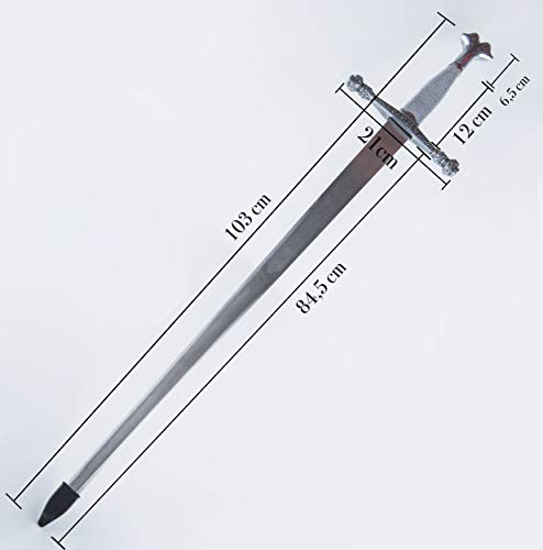 Espada sin filo de Carlos V rey emperador, de acero inoxidable fabricada en Toledo. Arma blanca decorativa para coleccionistas de réplicas históricas o para bodas, comuniones, jubilaciones