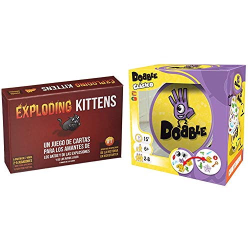 Exploding Kittens- Juego de Cartas (EKEK0001) + Asmodee - Dobble - Español, Multicolor (57)