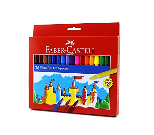 Faber Castell 554236 - Estuche de cartón con 36 rotuladores escolares con punta de fibra, multicolor