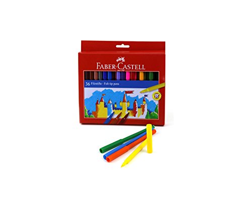 Faber Castell 554236 - Estuche de cartón con 36 rotuladores escolares con punta de fibra, multicolor