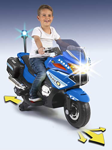 FEBER- Moto depolicía Infantil, con batería 12 V, con Luces y Sonido, Azul (Famosa 800012891)