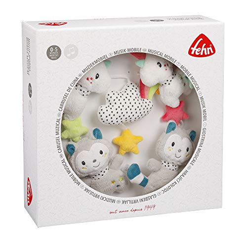 Fehn 057027 Aiko & Yuki - Móvil musical con figuras para observar, sonar y asombrar, para fijar a la cama de bebés de 0-5 meses, multicolor
