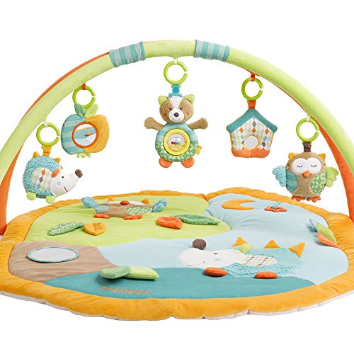 Fehn - Manta 3D para juegos, arco de actividades con juguetes extraíbles para bebés, desde el nacimiento naranja Sleeping Forest