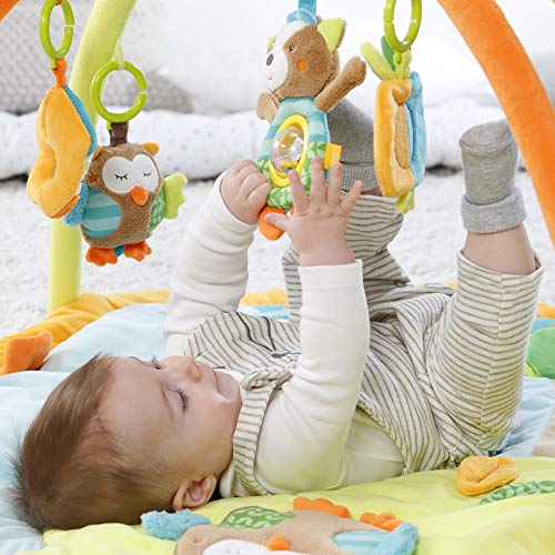Fehn - Manta 3D para juegos, arco de actividades con juguetes extraíbles para bebés, desde el nacimiento naranja Sleeping Forest