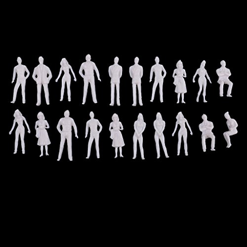 Fenteer 20 Piezas Miniatura Figurita de Personas en Blanco Sin Pintar para DIY (Escala 1:50 1:75 1:100 para Selección) - 1/50 Escala (Altura 3.4-4cm)