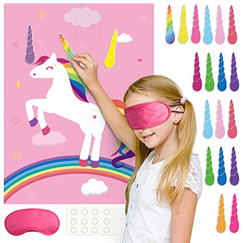 FEPITO juegos de unicornio, en el cuerno fijo en los juegos unicornio fiesta de cumpleaños, decoración del partido del cuerno del unicornio para proporcionar 24 fuentes de los niños unicornio (rosa)