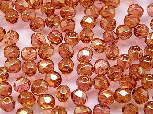 Fire-Polished Beads, 6 mm, 50 piezas, cuentas redondas checas de vidrio facetado, pulido al fuego, Crystal/Red Luster (transparent with a slight light red glitter coating)