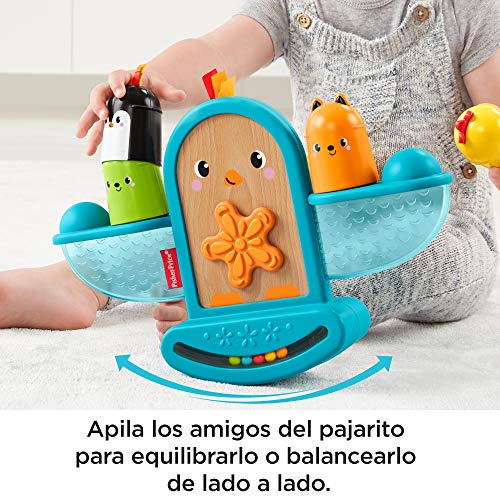 Fisher-Price Pájarito Apila y Suena, juguete apilable con sonajeto bebés +6 meses (Mattel GJW26)