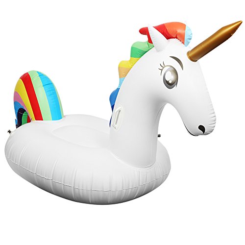 Flotador inflable para piscina con forma de unicornio, paseo flotante gigante con válvulas rápidas para adultos niños playa fiestas de piscina juegos Decoraciones de salón terraza (200x100x90 cm)