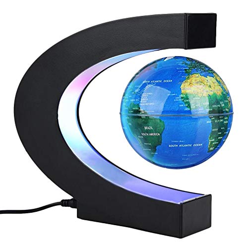 Forma C de Globo Flotante de levitación magnética rotación del mapa del mundo con luces LED Tierra Globo Para Decoración de Escritorio Regalo de Cumpleaños de Navidad(Azul)