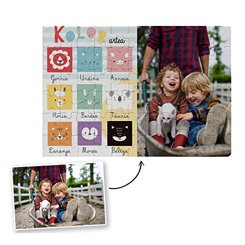 Fotoprix Puzzle Educativo Personalizado con la Foto del niño o de la niña | 5 Modelos Diferentes para coleccionar | Puzzle Infantil de 40 Piezas Grandes | Colores (Euskera)
