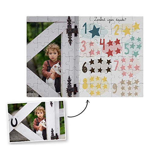 Fotoprix Puzzle Educativo Personalizado con la Foto del niño o de la niña | 5 Modelos Diferentes para coleccionar | Puzzle Infantil de 40 Piezas Grandes | Números (Euskera)