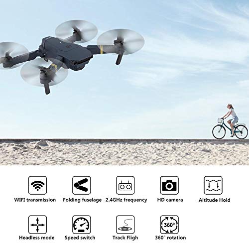 FPV Drone, 2.4G 4CH Mini WiFi Plegable 2.0MP 720P Gran Angular HD Cámara RC Quadcopter Altitude Hold Helicóptero Drone con 3 Velocidades de Vuelo Retorno de Una Tecla para Niños Adultos(3 pilas)