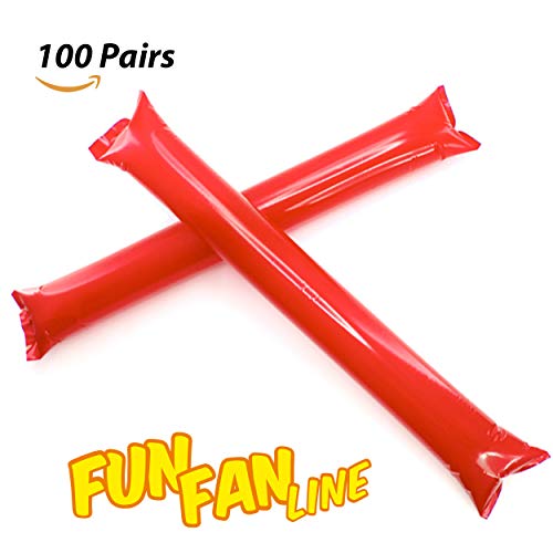 FUN FAN LINE - Pack 100 Pares de Aplaudidores hinchables ruidosos de plástico. Artículos de Fiesta y animación. Palos cotillón Ideales para fútbol, Fiestas, cumpleaños, comunión. (Red)