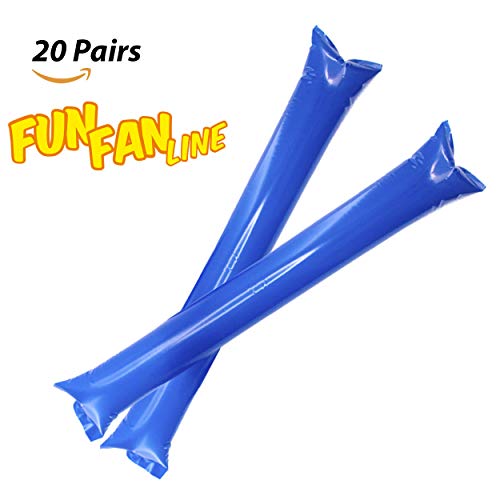 FUN FAN LINE® - Pack 20 Pares de Aplaudidores hinchables ruidosos de plástico. Artículos de Fiesta y animación. Palos cotillón Ideales para fútbol, Fiestas, cumpleaños, comunión. (Blue)