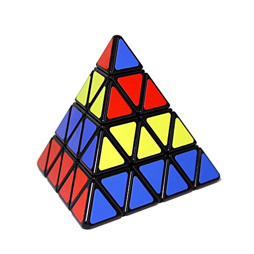 FunnyGoo ShengShou 4x4 pirámide pirámide triángulo mágico Cubo Velocidad Rompecabezas Cubo de Color Negro con One Cube Stand