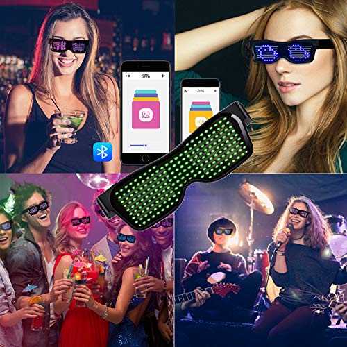 Gafas LED, Control de Aplicación Bluetooth, Gafas LED Dinámicas 4 Modos, 11 Animaciones, Las Gafas de Neón DIY son para Fiestas, Cumpleaños, Halloween, Carnavales de Bares