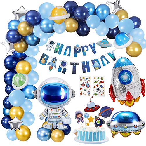 Gafild Globos Cumpleaños Decoracion, Decoraciones de Fiesta temáticas del Espacio Exterior, Astronauta Cohete Globos Foil y Happy Birthday Pancarta Astronauta Globos Látex