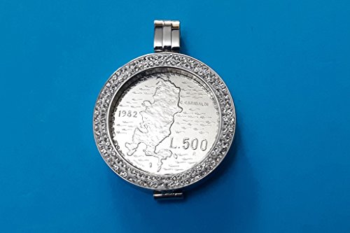 GARIBALDI - Colgante con moneda 500 lires, plata con cadena de 90 cm, original