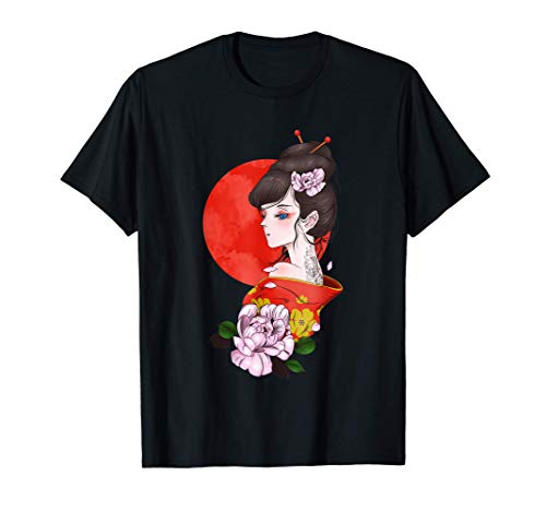 Geisha japonesa en kimono Kitsune Mask Vintage Japan gift Camiseta