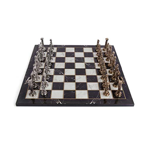 GiftHome Pegasus - Juego de ajedrez de metal de tamaño mediano para adultos, piezas hechas a mano y diseño de mármol, tablero de ajedrez de madera King 3.35 inc