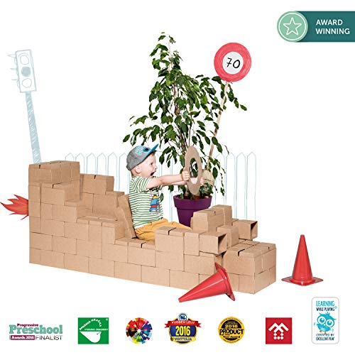 GIGI Bloks - Bloques de Construcción Gigantes de Cartón, Juegos de Construcción para Niños 60 Piezas XXL, Kits de Ladrillos Para Grandes Construcciones Infantiles de Castillos y Torres Grandes