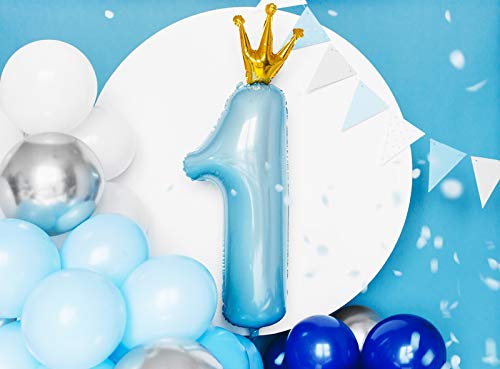 Globo número 1 XXL con corona dorada para el primer cumpleaños de tu niño (azul)
