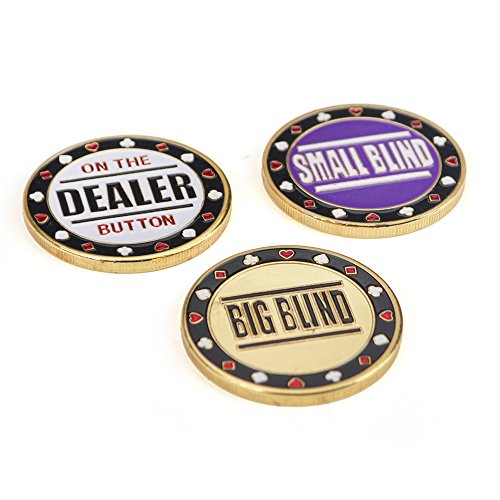 GOGO Juego de 3 botones de metal para póquer – Persiana pequeña, ciega grande y distribuidor