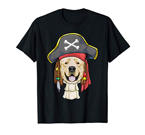 Golden Retriever Pirate Dog Halloween Caribbean Jolly Roger Camiseta