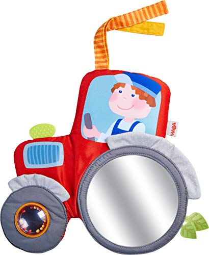 HABA 305407 – Cojín de Juego con Tractor – Suave Juguete para portabebés, Cochecito y Cuna con Elementos de Juego para Todos los sentidos, Juguete para bebés a Partir de 6 Meses