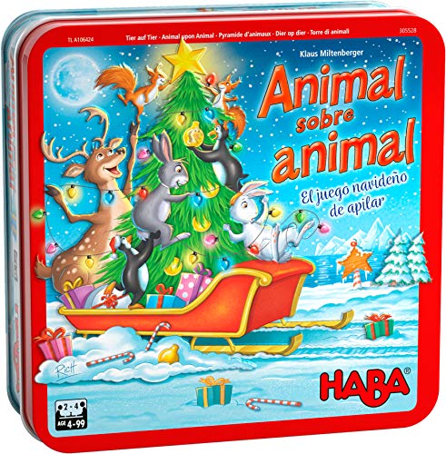 HABA 305528 - Animal sobre Animal - el Juego navideño de apilar, a Partir de 4 años