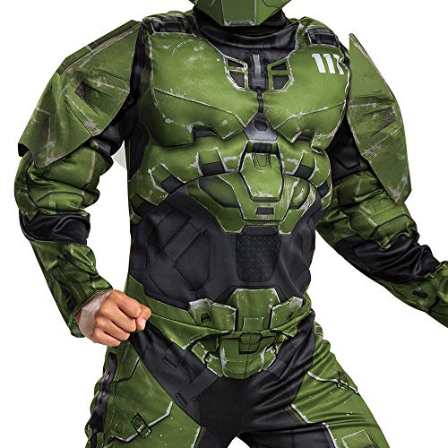 Halo Infinite Master Chief Disfraz, tamaño infantil, acolchado muscular, inspirado en videojuegos, traje de personaje para niños, talla XL (14-16)
