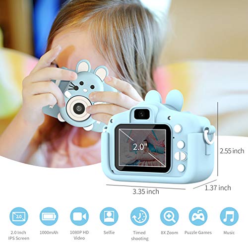 Hangrui Cámara Digital para Niños,Cámara Fotos Infantil con 32GB TF Tarjeta,Pantalla de Protección Ocular IPS de 1080P 2,0" HD Selfie Video Cámara Fotos Niños Regalos para Niños y niñas(Azul)
