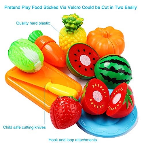 Harxin Alimentos de Juguete 28 Piezas Cortar Frutas Verduras Temprano Desarrollo Educación Bebé Niños Traje de Chef Juegos para Cocinar (Juguetes Cocina)