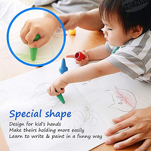 HENMI Crayones para niños pequeños, crayones para Dedos de 12 Colores no tóxicos Crayones para niños, crayones de Pintura de empuñadura de Palma Lavables y más fáciles para niños.