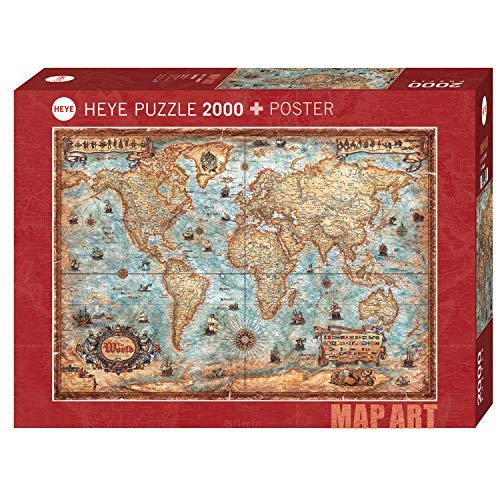Heye Mapa de The World Standart 2000 Piezas (Incluye póster), Color marrón (KV&H Verlag GmbH 29845)