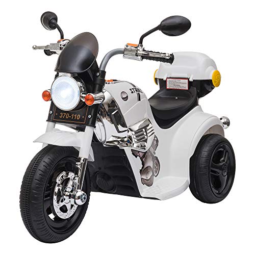 HOMCOM Moto Triciclo Eléctrico para Niños de +18 Meses Moto Eléctrica Infantil con 3 Ruedas Batería 6V con Botón de Música Bocina Luces y Maletero 87x46x54 cm Blanco