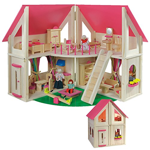 howa - Casa de muñecas con 21 piezas de mobiliario y 4 muñecas 7013