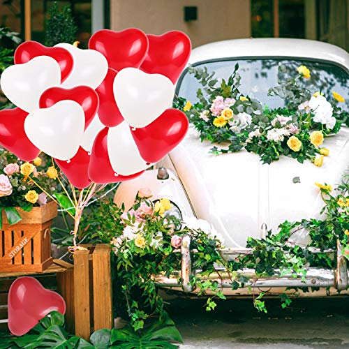 HOWAF 100 Piezas Globos de Corazon Rojo y Blanco Helio Globos de látex Corazones Bodas Fiesta Matrimonio Aniversario Cumpleaños decoración