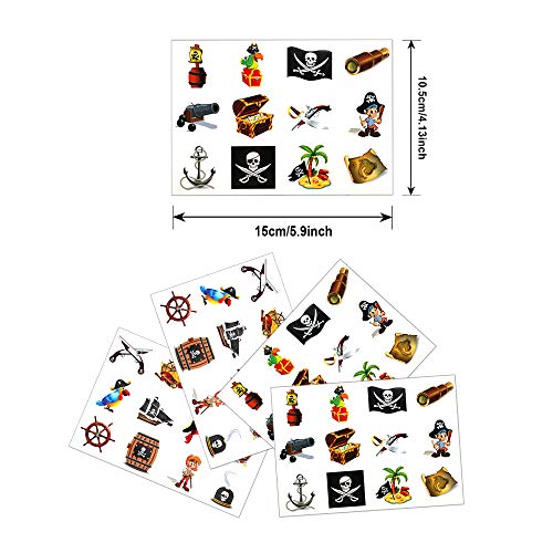 HOWAF 12 Pirate Llaveros, 12 Pirata Anillos de Silicona, 4 Hojas Pirata Tatuajes temporales para Niños Infantiles Cumpleaños Rellenar piñatas y Bolsas de Regalo de Fiestas de cumpleaños Infantiles